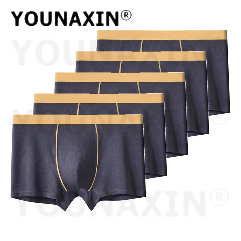 5 Pcs Men's Cotton Boxer Briefs Breathable Soft Knickers Solid Color Daily Casual Panties Big Size L XL XXL 3XL 4XL 5XL 6XL