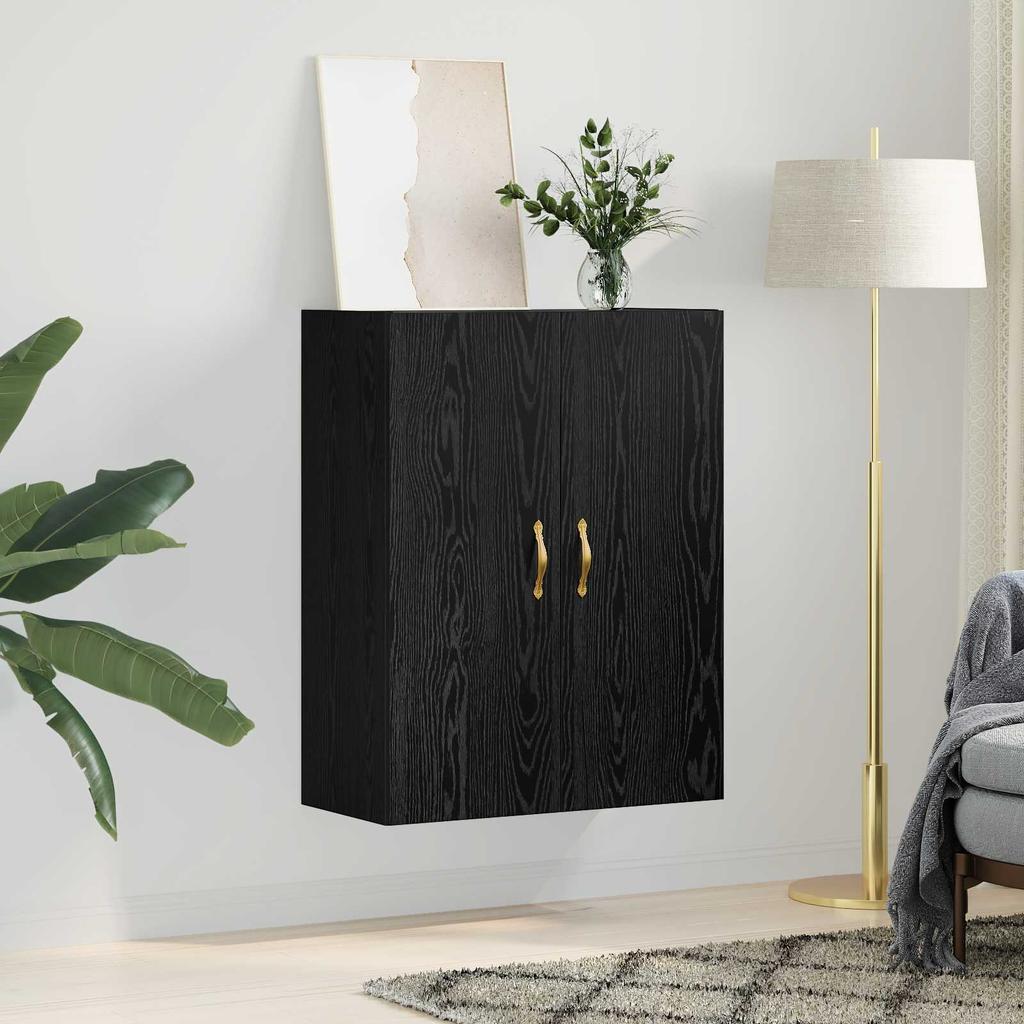 Wall Mounted Cabinet Black Oak Effect 69.5 x 34 x 90 cm