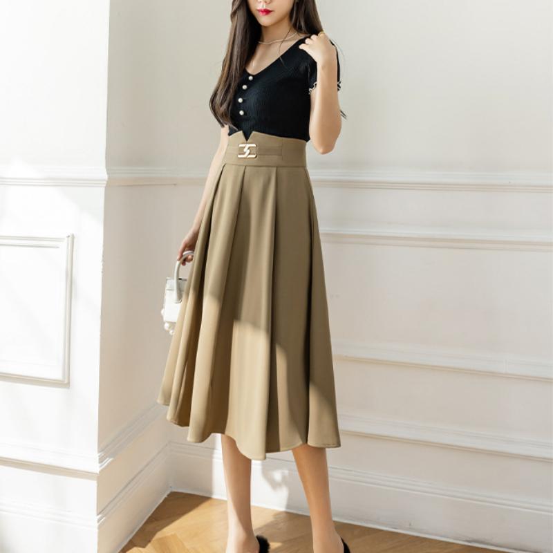 Dámská ležérní sukně Jaro a léto Jednoduché Retro Móda Závěs Středně dlouhá Volná sukně do A Šik Elegantní Dámský Trend