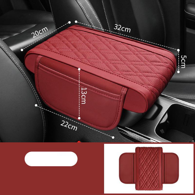 Universal Car Armrest Box Pad Leather Elastic Sponge Height Pad with Side Storage Bag Center Armrest Protective Cushion Support