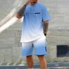 Men's Gradient Sports Set Casual Comfortable Beach Suit Shirt + Pants 2 Piece Set