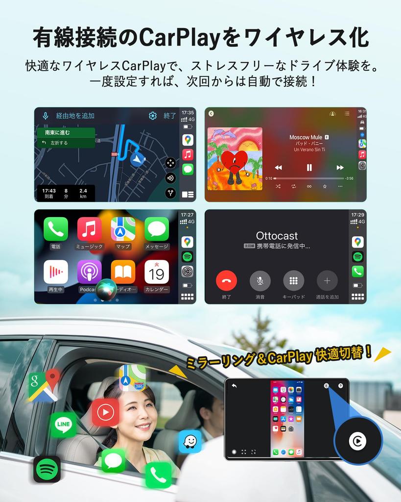 OTTOCAST Mirror Touch Wireless CarPlay Adapter, Mirror the Whole Smartphone Screen To Car Navigation