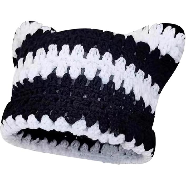 Crochet Cat Hat for Women Grunge Accessories Cat Ear Beanie Women Vintage Fox Hat Slouchy Beanies Women