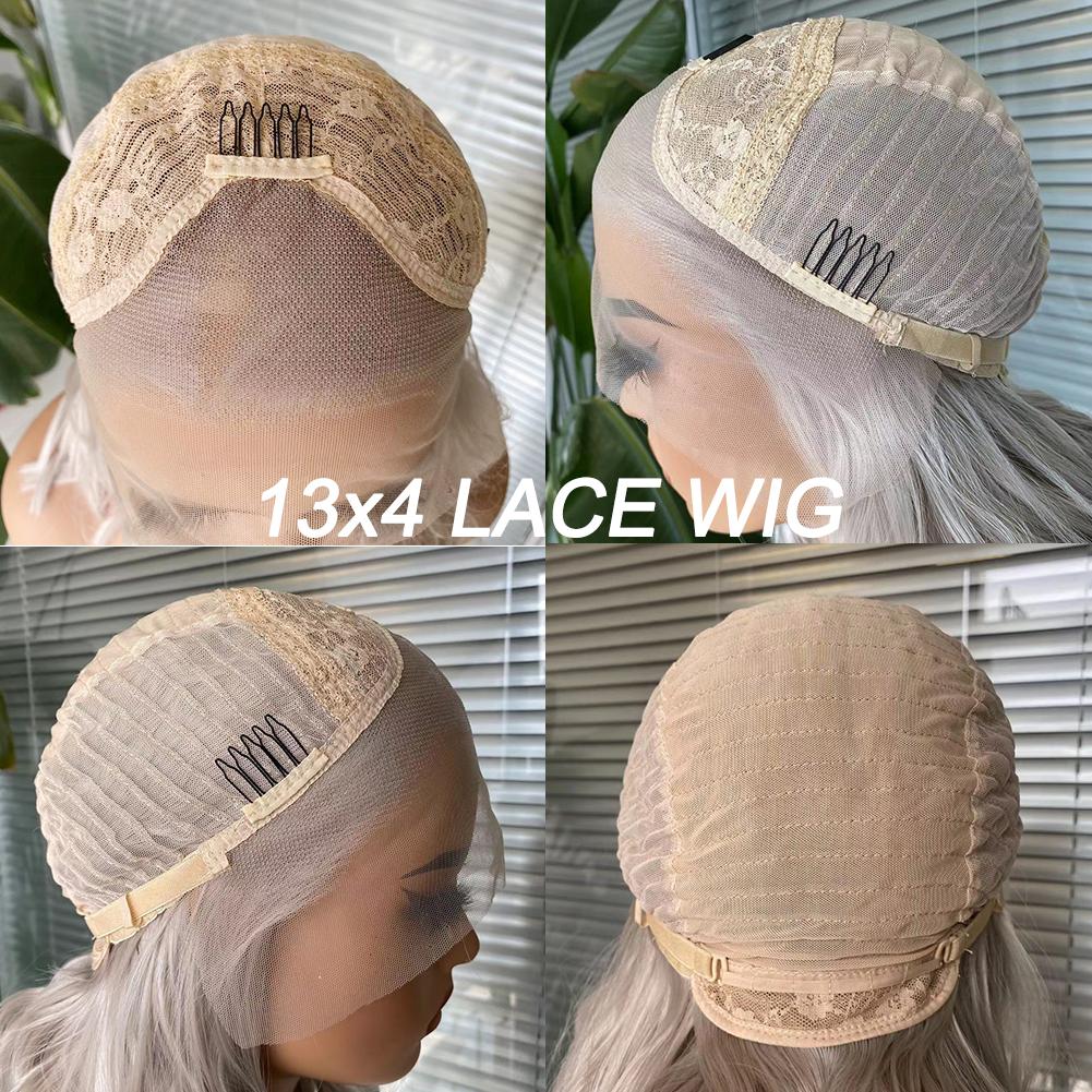 AIMEYA Silver Grey Lace Wig Heat Resistant Synthetic Lace Front Wig Long Natural Wave Mix Blonde Lace Wigs Daily Use Cosplay