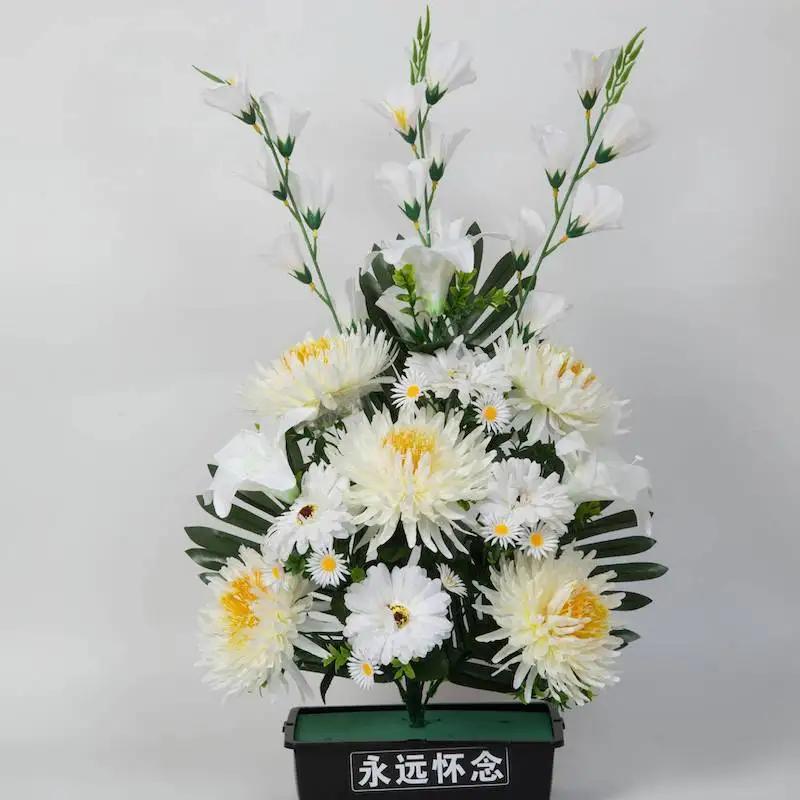 Искусственные Цветы 15/19 Пионов и Хризантем Шелковый Ручной Букет Церемония Кладбищенские Принадлежности Симуляция Цветов