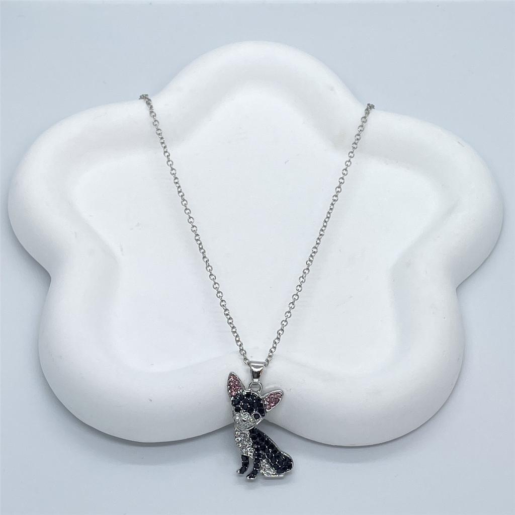 Exquisite Cute Pink Ear Black Chihuahua Pendant Necklace for Women Elegant Pet Puppy Jewelry Animal Accessories Dog Lovers Gift