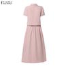 ZANZEA Women Short Sleeve Blouse and Midi Skirts Summer Two Piece Suit Sets