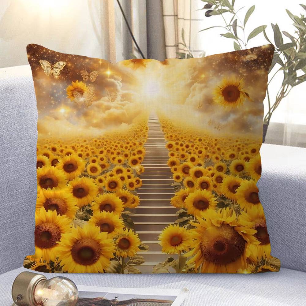 Art Sunflower Pillow Case Removable Washable Cushion Cover – All-Season Soft Linen