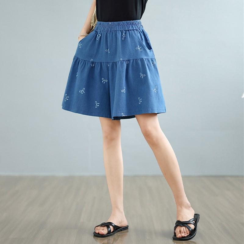 High waist plus size vintage Bow casual loose summer denim shorts for women short jeans