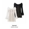 2024 Winter Women's European & American Simple Lace Long Sleeve Short Dress