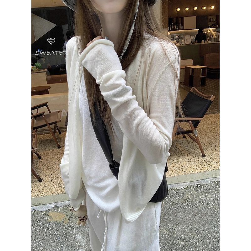 

Minimalist Loose Korean Style Soft Glutinous Long Sleeves Knitting Cardigan Women s Spring Thin Coat Top Early Autumn Sun Protection Outerwear Apricot M