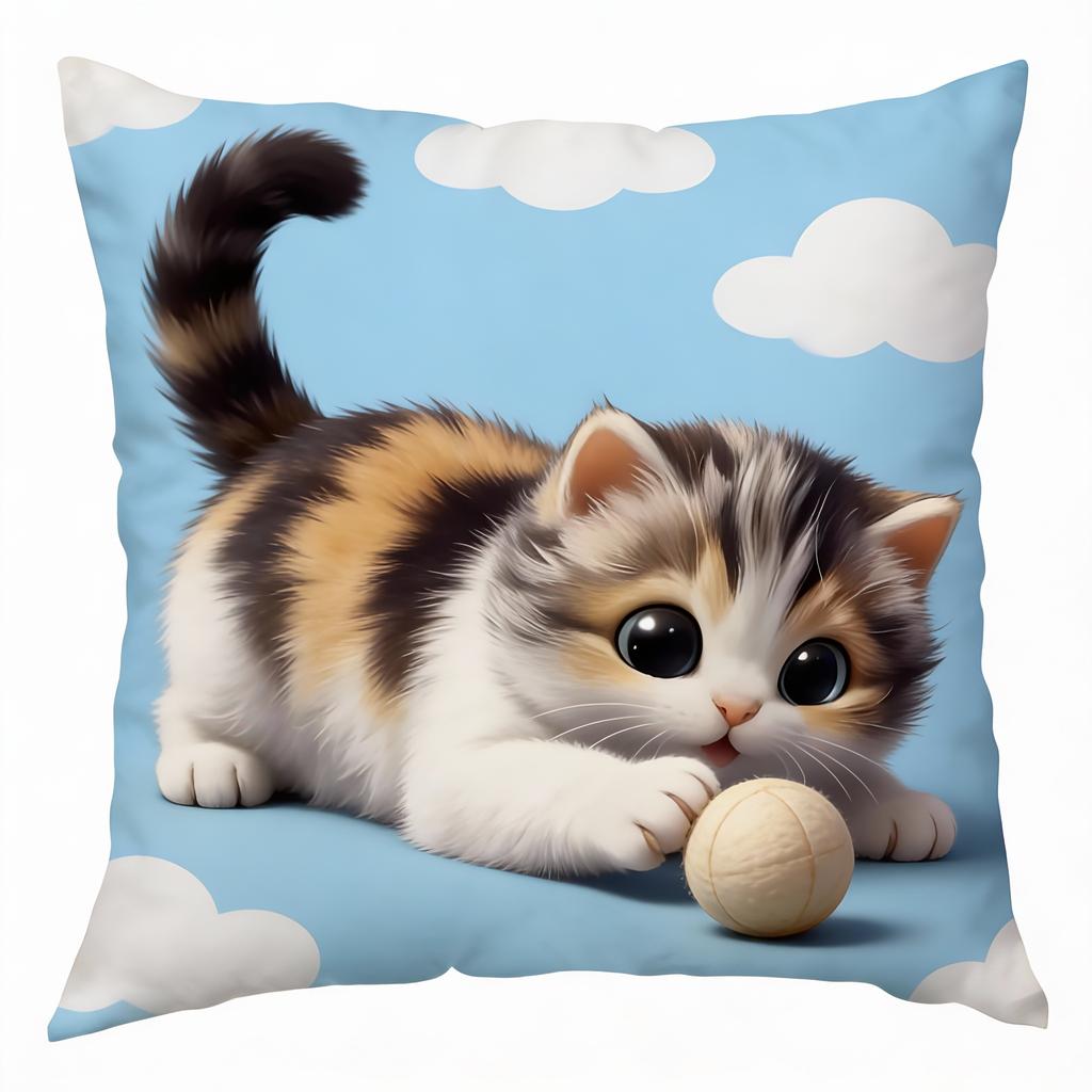 Adorable Kitten With Big Eyes Print Pillowcase - Home Decor, Perfect For Living Room And Bedroom, Ideal Gift For Cat Lovers