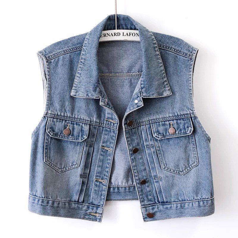 

Women s Retro Pleated Denim Vest - Sleeveless Casual Top for Spring/Autumn Dresses, 2025 Gilet L (Recommend 105-115 lbs)