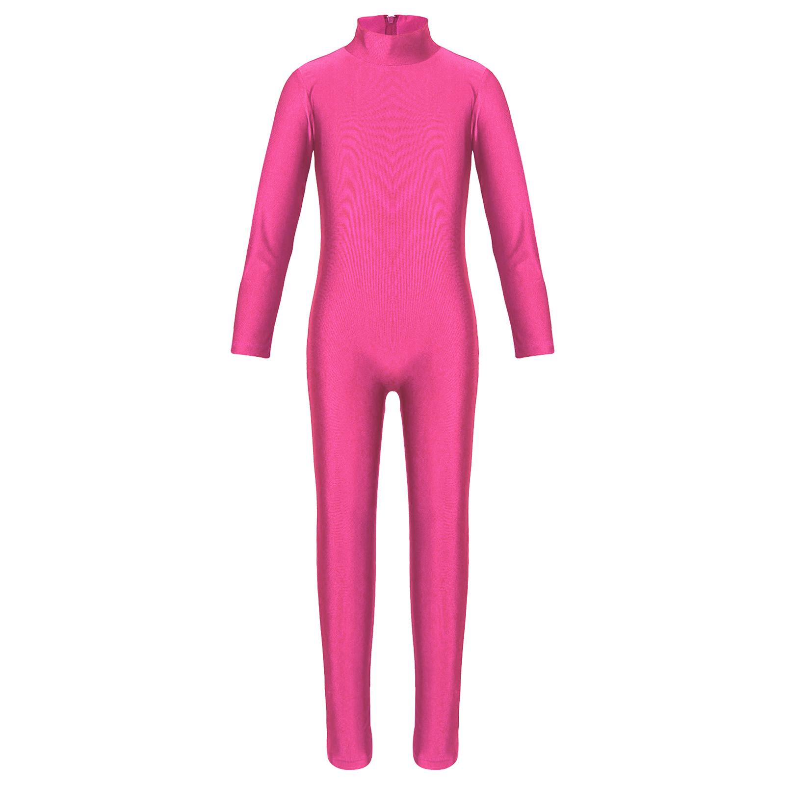 

Дитячий леотар з довгим рукавом на блискавці, трико для балету, гімнастичний костюм для виступів Яскраво-рожевий