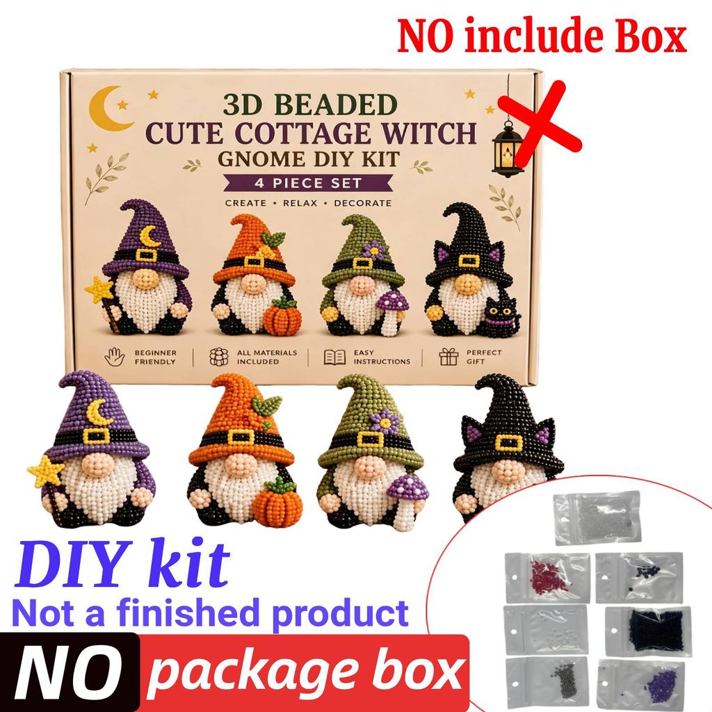 3D Beaded Gnome DIY Beading Craft Material Kit Set DIY Cute Animal Dwarf Bead Craft Set NO/with Box (Not a Finished Product)