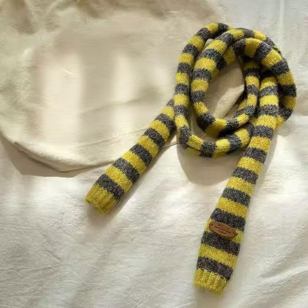 Black Grey Stripe Women Long Scarves Cotton Y2K Girl Scarf Fashion Thin Scarf  Fashion Streetwear