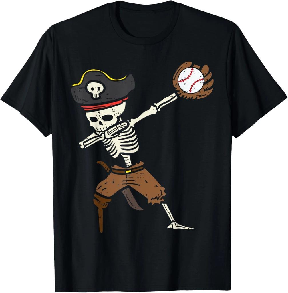 Pirate Skeleton Baseball Catcher Halloween Boys Kids Youth T- Shirt