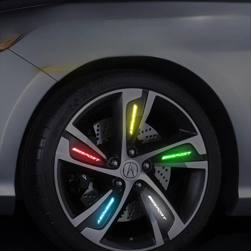 4Pcs Universal Reflective Rim Stripe Sticker,Car Wheel Night Safety Decorative Stripes,Sports Logo Reflective Stickers