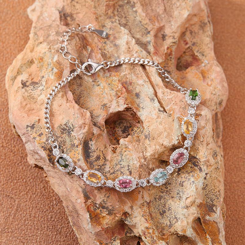 Natural Tourmaline Color Treasure Bracelet Women'S S925 Sterling Silver Jewelry Xiaohongshu