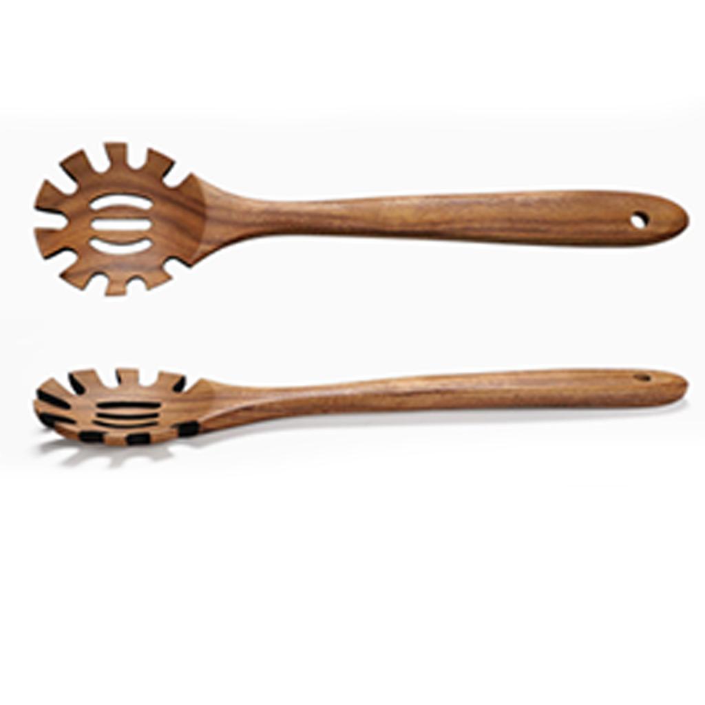 Ergonomischer Griff Kochlöffel Holz 30cm Länge Antihaft Spaghetti Gabel Zange für Hausköche und Professionelle Nutzung