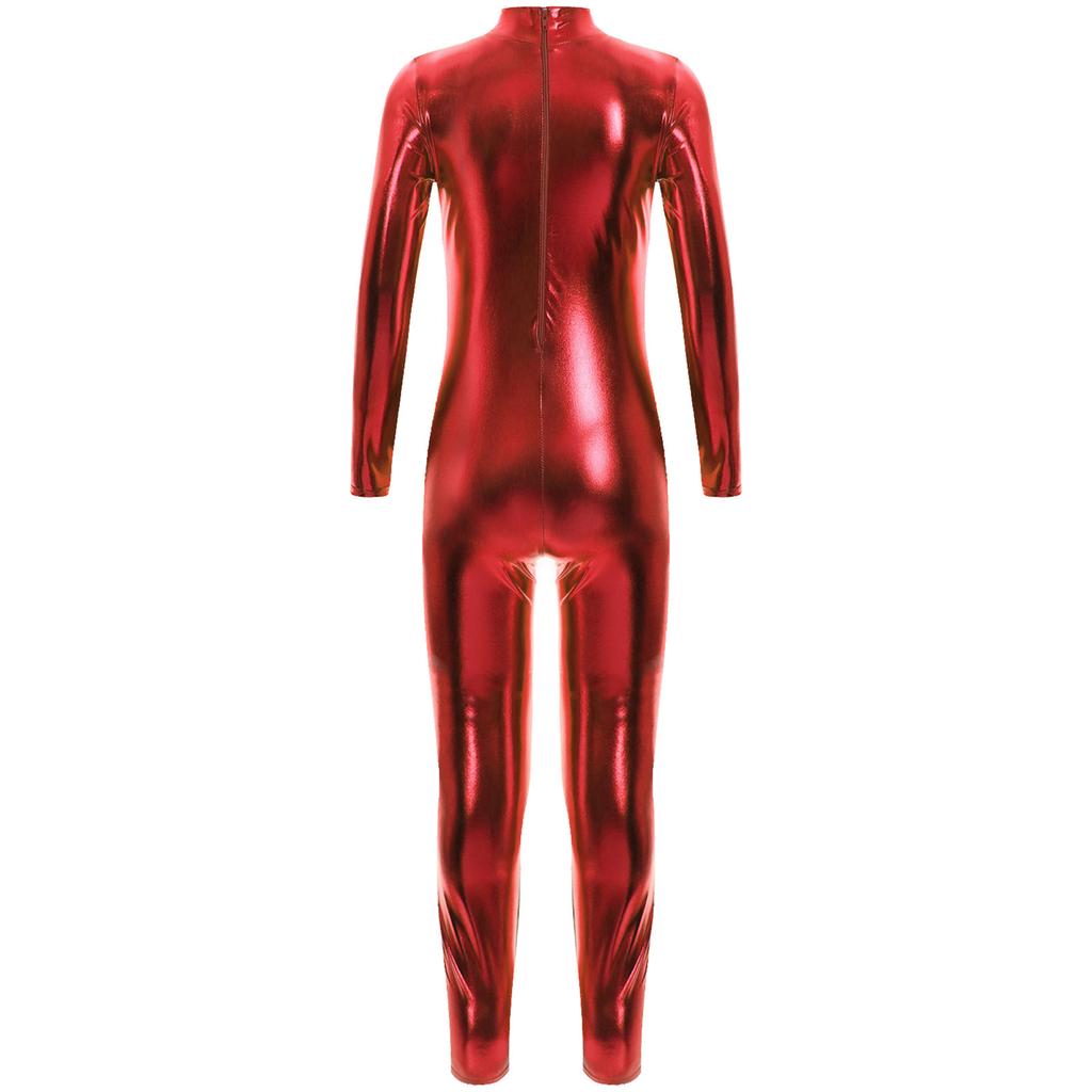 Barn Unisex Performance Jumpsuit Metallic Glansig, Långärmad Halsringad Helkroppsdräkt För Halloween & Dansrollspel