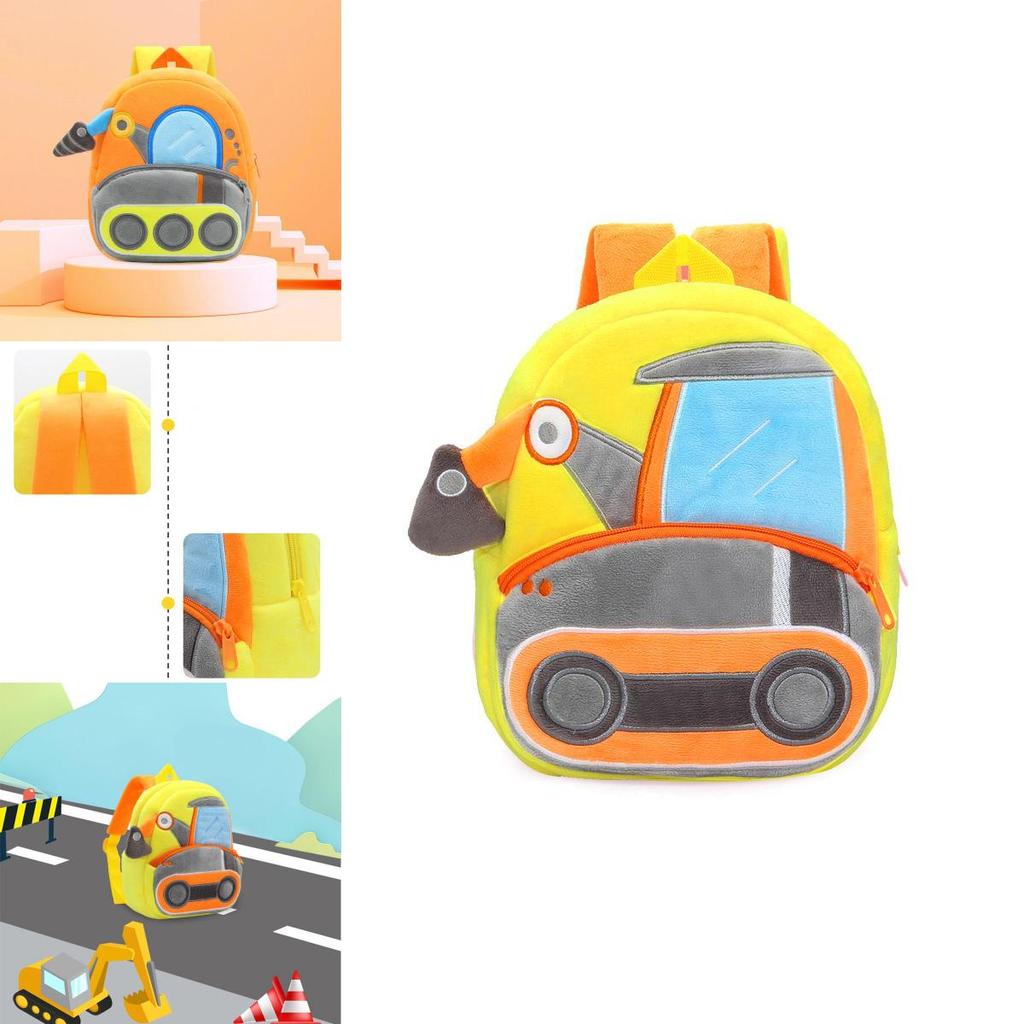 Waterproof And Durable Kids School Bag With Adorable Plush Cartoon Excavator Design