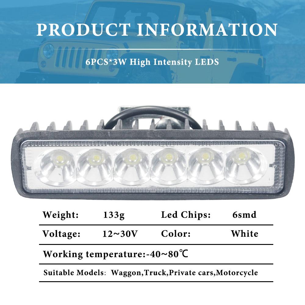 6Led Work Light Bar for Motorcycle LED Lens Spot Headlights 6000k White Super Bright Motorbike SUV ATV Off-road Driving Lamp