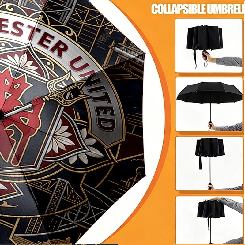 Custom Name Personalized Manchester United Print Umbrella, Auto Open Close, 8‑Rib Sturdy Frame, Commute Camping Hiking Use, Birthday Gift