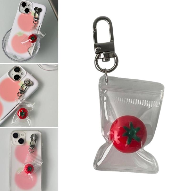 Cute Tomato Charm Phone Accessory Attractive Tomato Pendant Phone Adornment Keychain for Stylish Accessory Lovers
