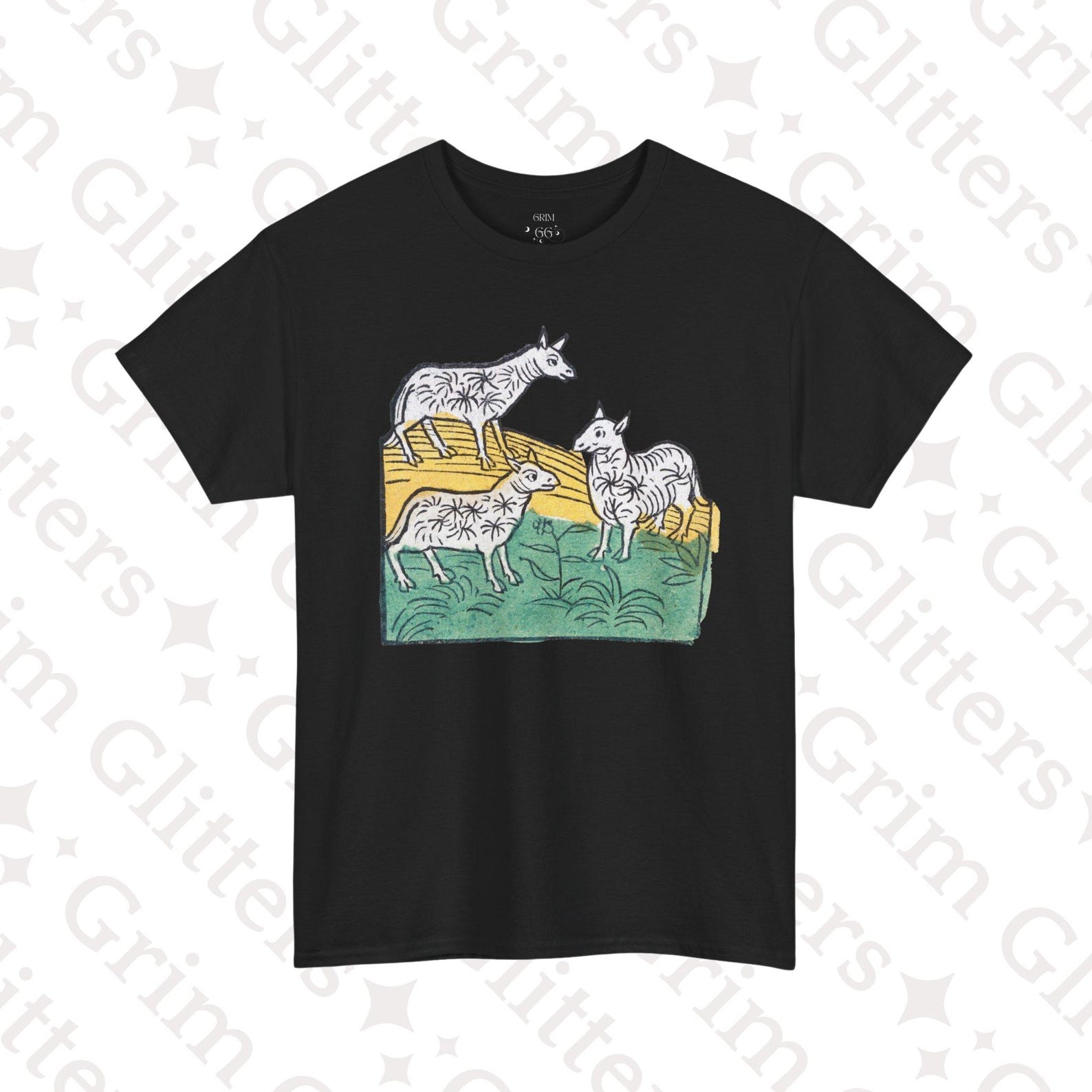 Medieval Goats T-Shirt: Ortus Sanitatis (1491) Bestiary Unisex Tee 2XL