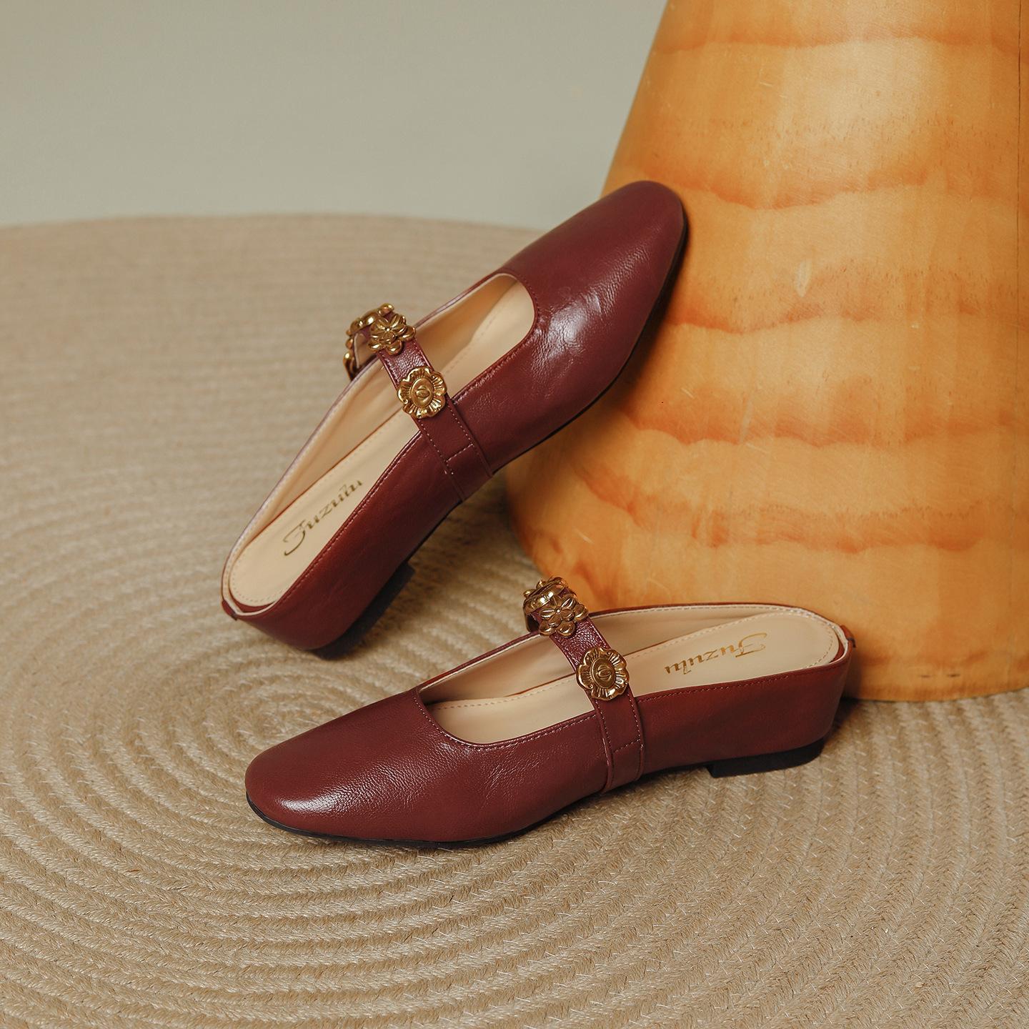 

French square head with Muller slippers women s summer 2025 new retro temperament inner height increase outer wear bag head sandals 34 бордовый