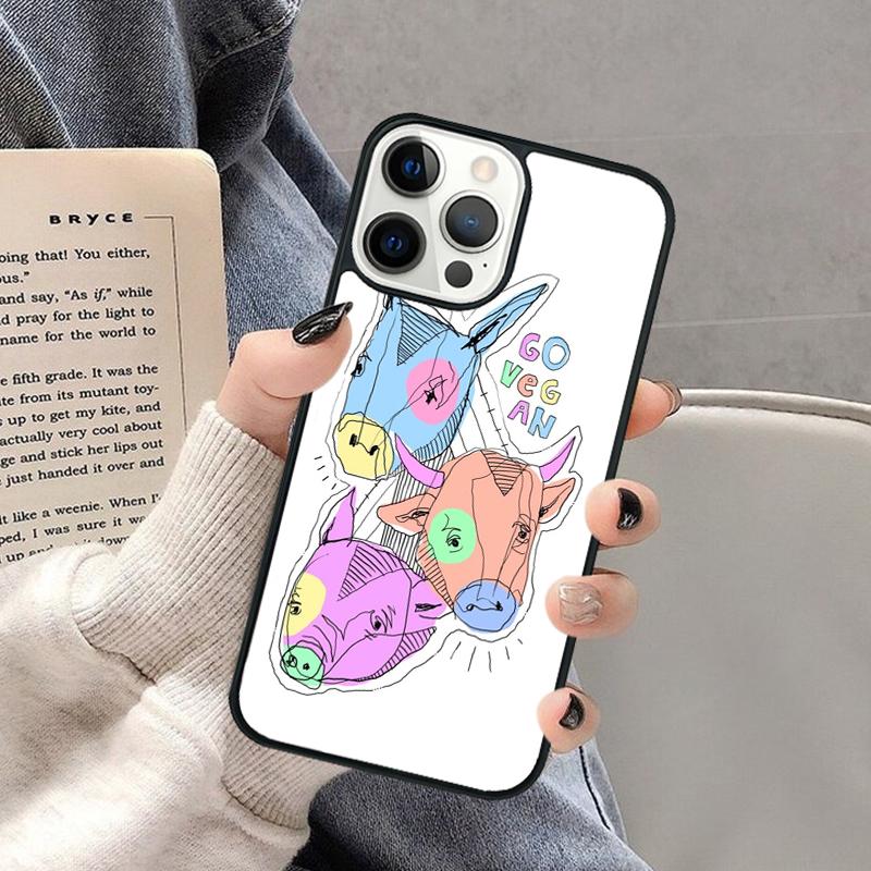 Vegan Love Animal Phone Case for iPhone 17 Air 16 16e 15 Plus for Apple 13 11 12 14 Pro Max Cover coque Shell