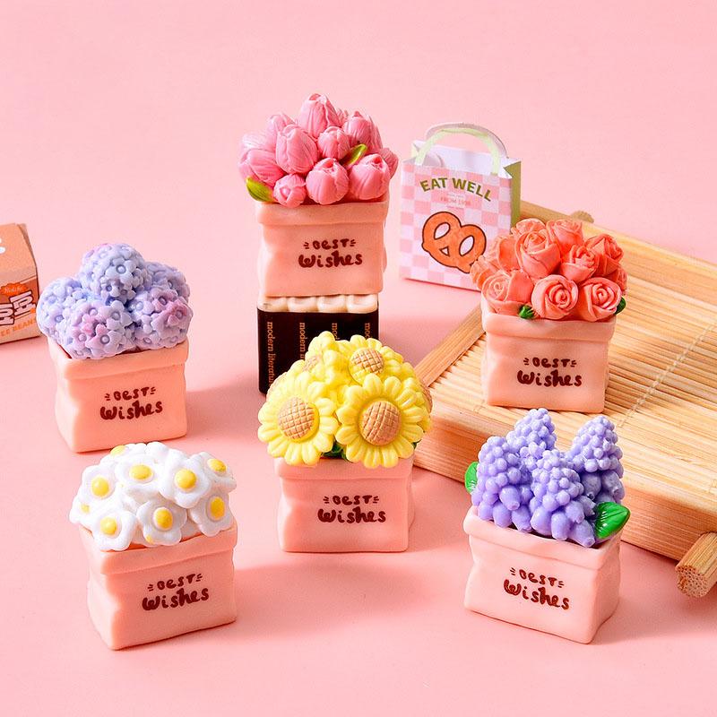 5pcs Simulated Bouquet Decoration Resin Decorative Accessories Desktop Ornament Cream Adhesive DIY Jewelry Accessories