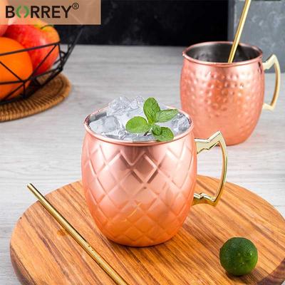 BORREY Edelstahl Kaffeebecher Teetasse Moscow Mule Kupferbecher Gehämmert Kupferplattiert Bier Cocktailbecher Bar Barkeeper Werkzeuge