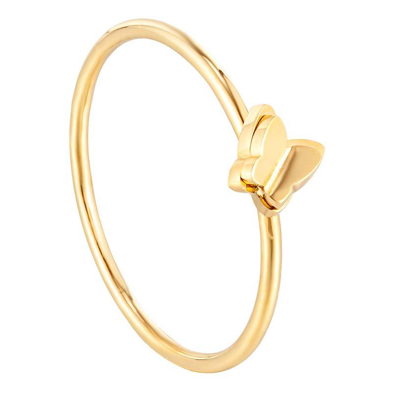 French Double-Layer 3D Butterfly Ring, Titanium Steel, Electroplated 18K Gold, Little Fragrance Style, Women's Niche Accessory