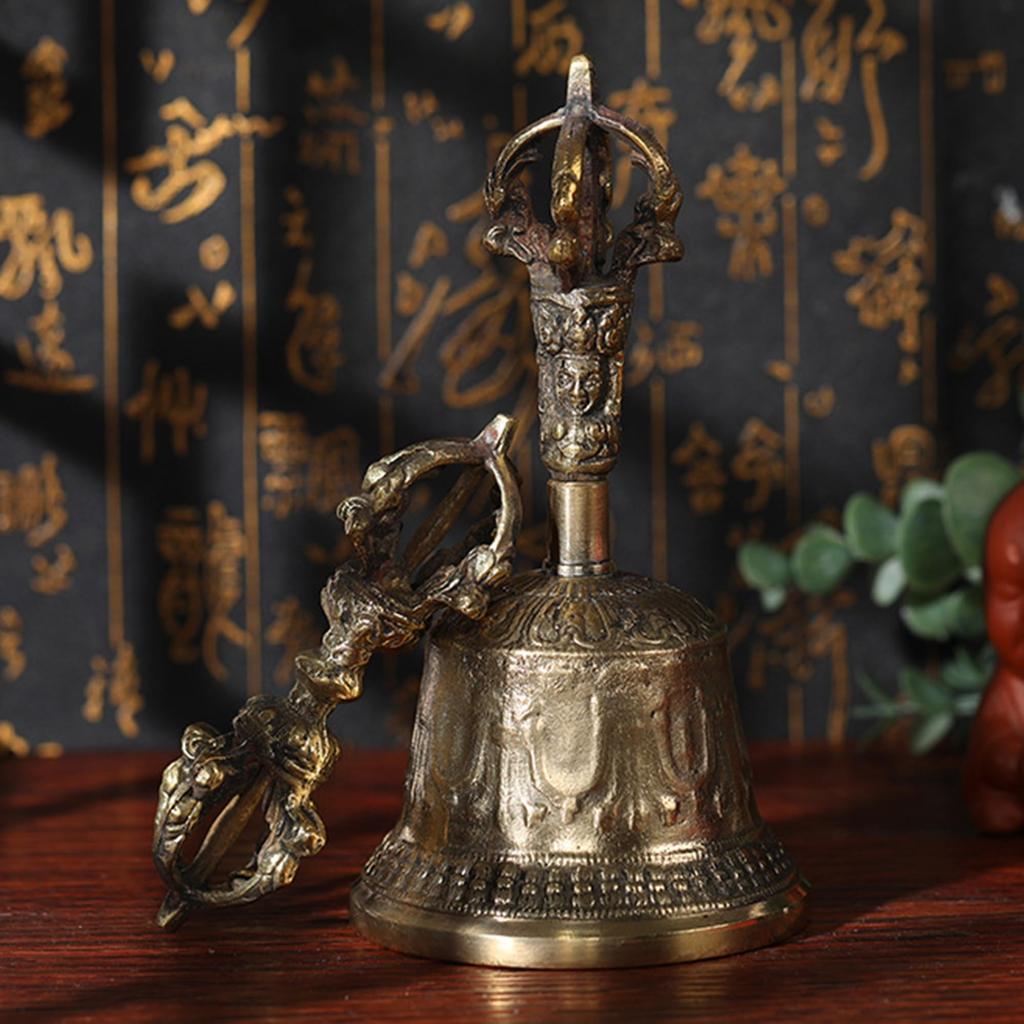 Yibuy Medium Size 78mm Diameter Golden Brass Tibetan Hand Bell for Meditation & Prayer, Bellsvara