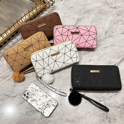 Dames Lange Portemonnee Nieuw Multi-kaart Dubbele Rits Clutch Tas Ruit Haarbal Dames Portemonnee