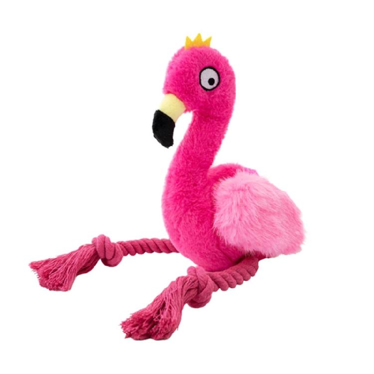 Plush Flamingo Coltton Rope Teething Toy for Dog Pulling Squeaky Tear Resistant Fetching Game for Pet Outdoor Engagement