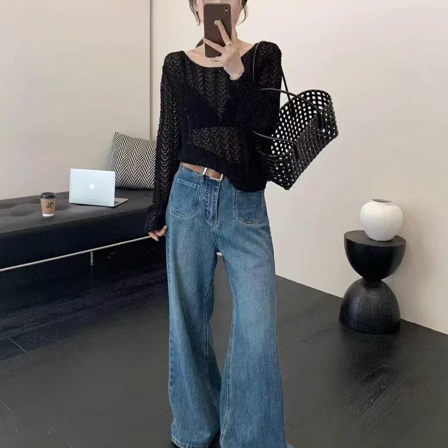 

Летний сексуальный солнцезащитный топ с перспективой, женский, с чувством дизайна, тонкий, универсальный, с длинным рукавом, ажурный вязаный свитер для женщин Average size 54-284 чёрный