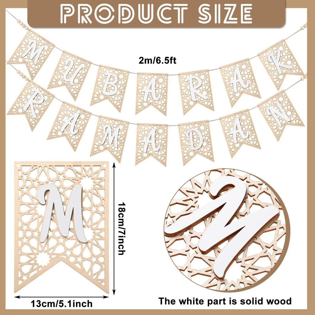 Decoration Eid Ramadan Wooden Mubarak Banner Decorations Eid Festival Party Decor Party Supplies For Home Decoration