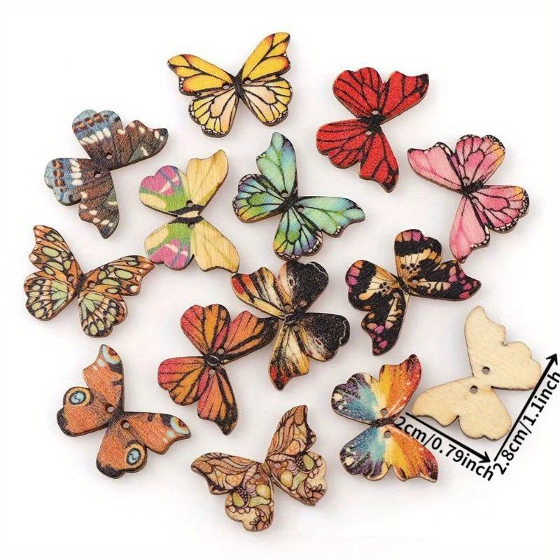 

50PCS 2 Holes Mixed Colorful Butterfly Wooden Buttons Fit Sewing and Scrapbooking for Craft DIY Mix Colorful Fabric Decorations