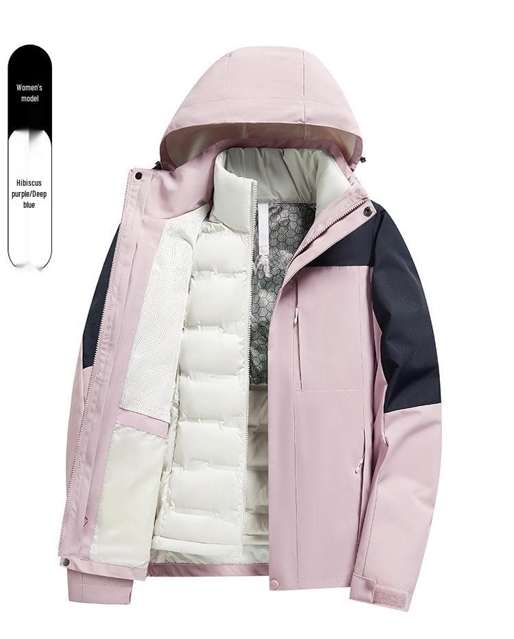 Removable Graphene Liner Ski Jacket: 3-in-1 Winter Outdoor Two-Piece Set for Couples