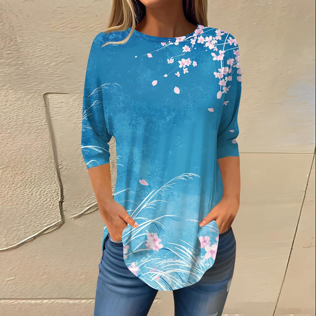 3/4 Sleeve Shirts For Women Cute Tops Graphic Tees Blouses Casual Plus Size Basic Tops Pullover