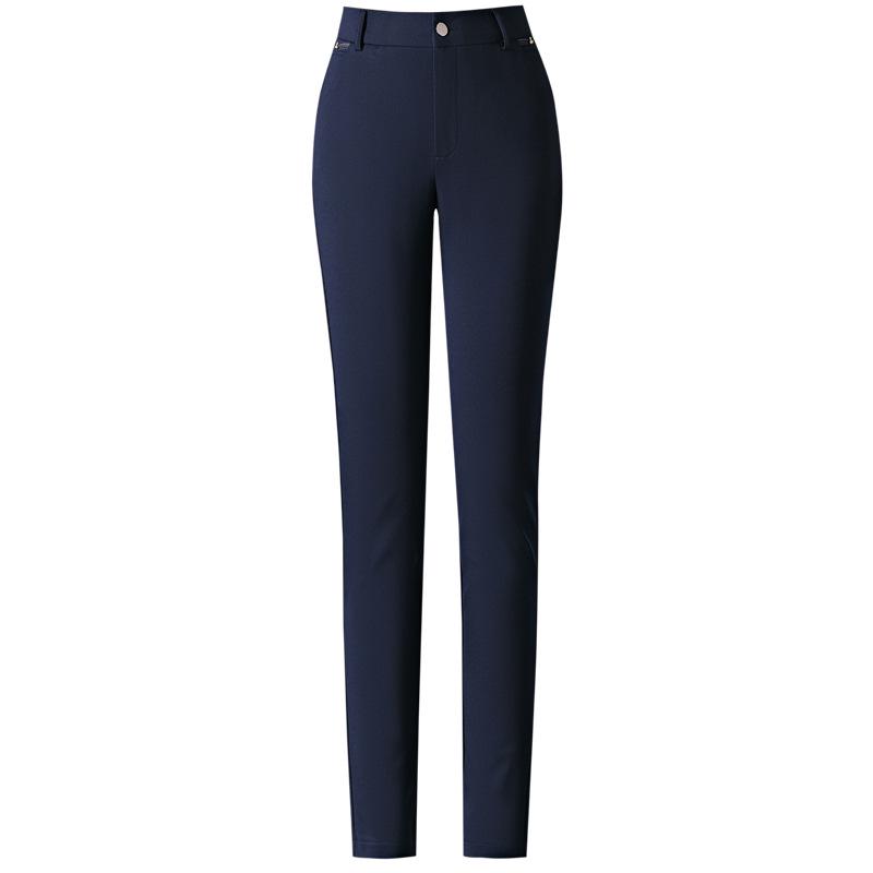 2024 Spring & Autumn Black Elastic High-Waisted Straight-Leg Pants for Women - Slimming, Versatile, Casual Fit for Middle-Aged Moms