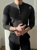 Men's Long-Sleeve Striped Knitted Polo Shirt - Autumn Muscle Fit