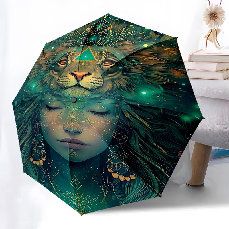 

1pc Automagic Open Close Umbrella with Lion Head Design, Portable Tri-Fold Design, Iron Frame, Outdoor, Festive Gift for Fans, Travelers, Daily Use.V0