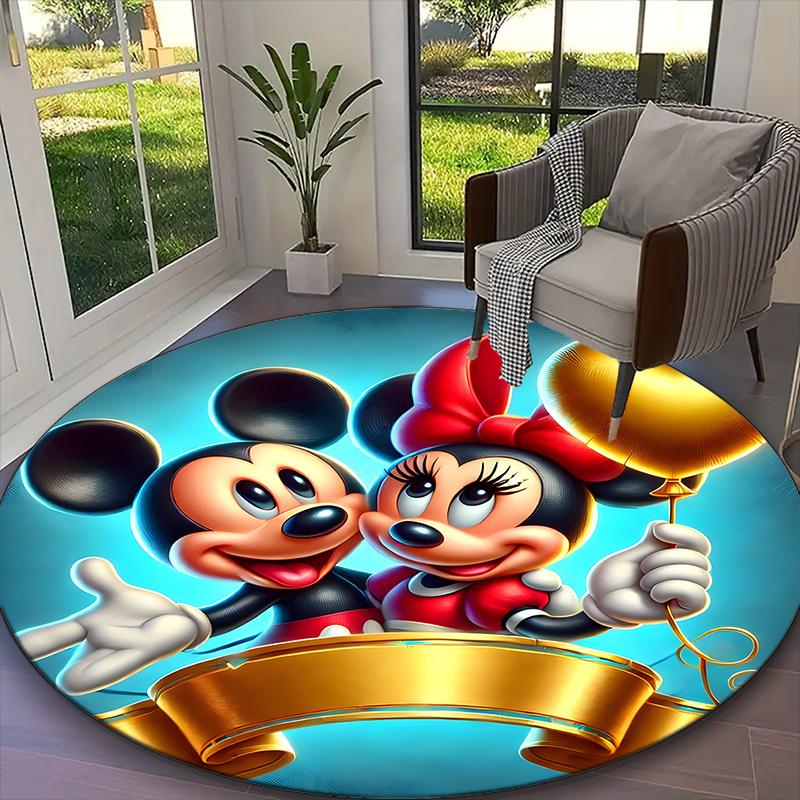 1pc Digital Printed Chair Rug for Home Office Use, Mickey And Minnie Pastel Floral Confetti Carpet Appropriate for All Seasons, Soft Round Carpet