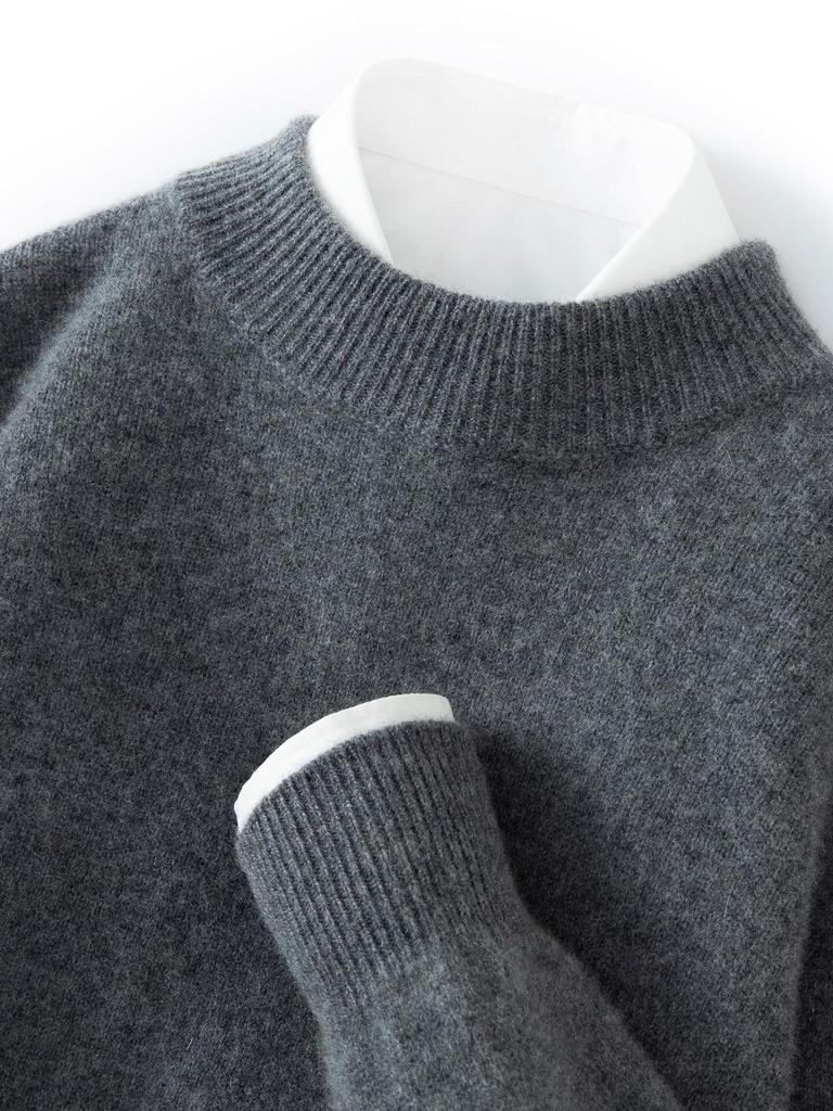 Men's Autumn Thickened Cashmere Round Neck Sweater - Light Business Style