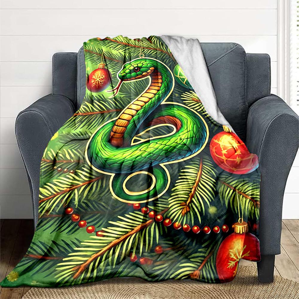 1pc Christmas Snake Ornament Blanket - Lightweight Flannel Fleece with Digital Printing, Soft Warm for Sofa, Travel, Camping, Office Yy251018323