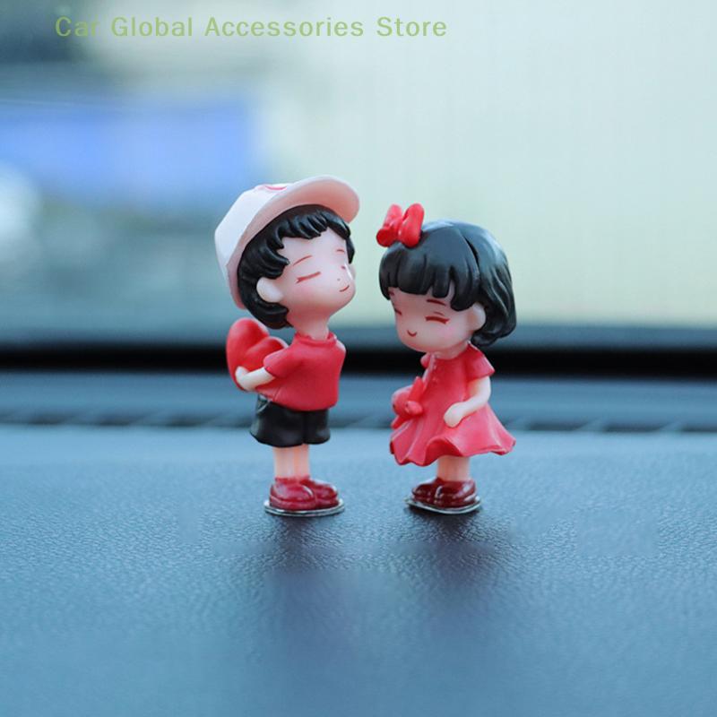 Car Ornaments Cute Cartoon Couples Action Figure Figurines Balloon Ornaments Auto Interior Accessories for Dashboard Girls Gifts